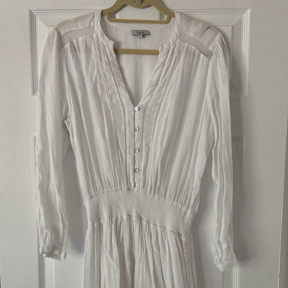 Rails White Linen Long Sleeve Dress